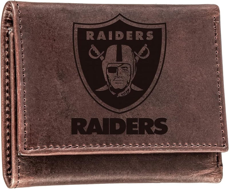EVERGREEN Team Sports America NFL Las Vegas Raiders Brown Wallet | Tri-Fold | Officially Licensed Stamped Logo | Made of Leather | Money and Card Organizer | Gift Box Included - Image 1